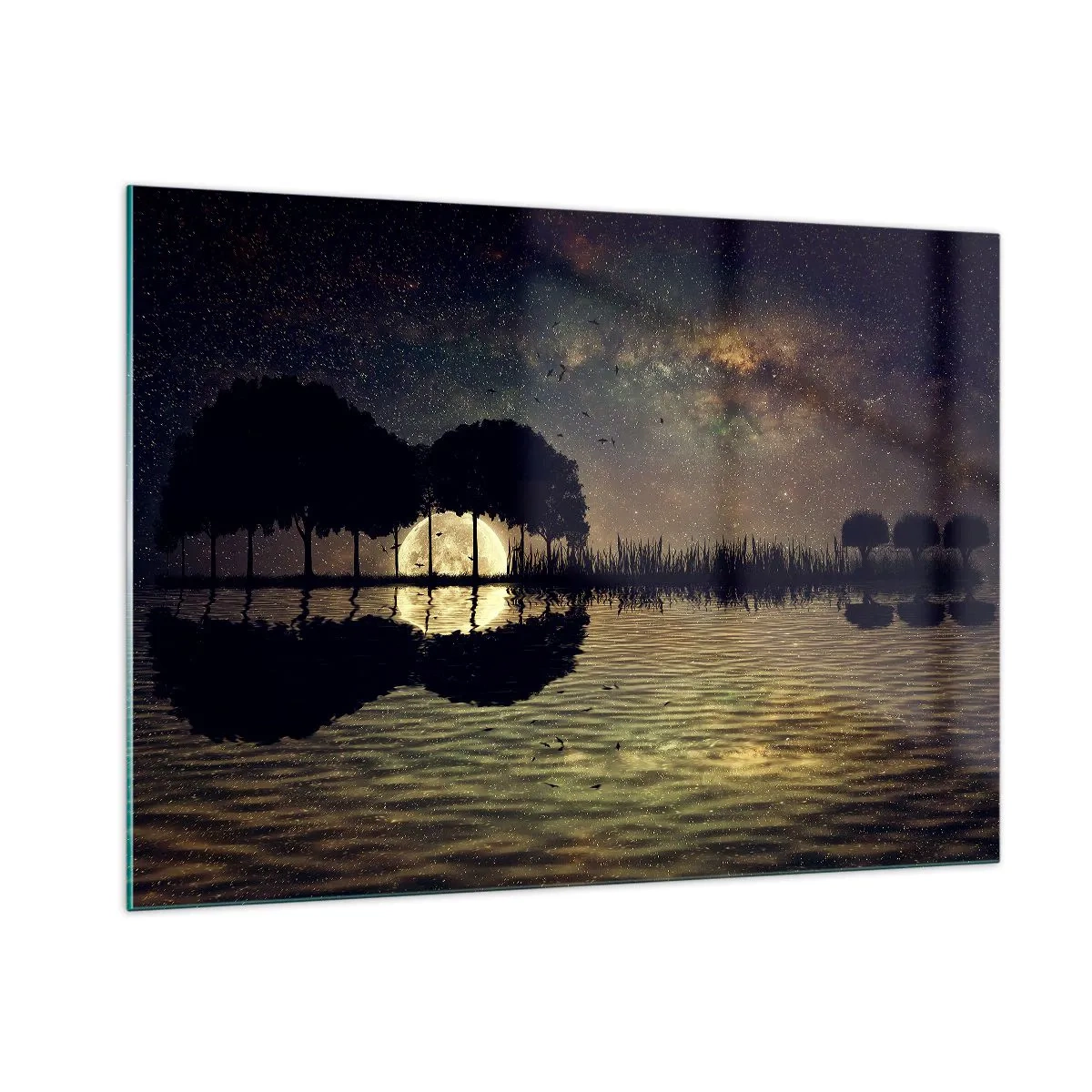 Obraz na szkle - Nocna scena z pełnią księżyca odbijającą się w wodzie - 100x70cm - Noc na krańcu świata - Nowoczesna dekoracja ścienna do salonu, kuchni i sypialni ARTTOR