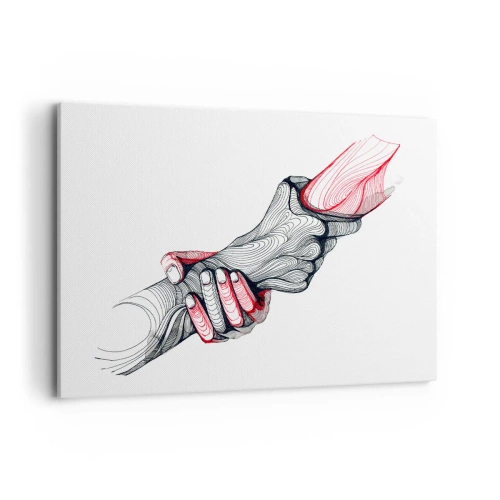 Obraz na płótnie - Artystyczne ręce trzymające się nawzajem w minimalistycznym stylu - 120x80cm - Jesteś w dobrych rękach - Nowoczesna dekoracja ścienna do salonu, kuchni i sypialni ARTTOR