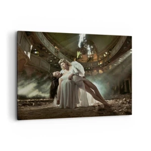 Obraz na płótnie - Dwie postacie w ruinach z grą światła - 100x70cm - Duch starego teatru - Nowoczesna dekoracja ścienna do salonu, kuchni i sypialni ARTTOR