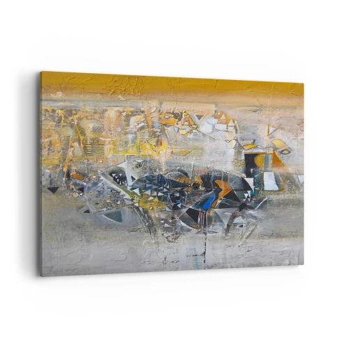 Obraz na płótnie - Abstrakcja z dominującymi odcieniami żółci i szarości - 100x70cm - Wszystko się poukłada - Nowoczesna dekoracja ścienna do salonu, kuchni i sypialni ARTTOR