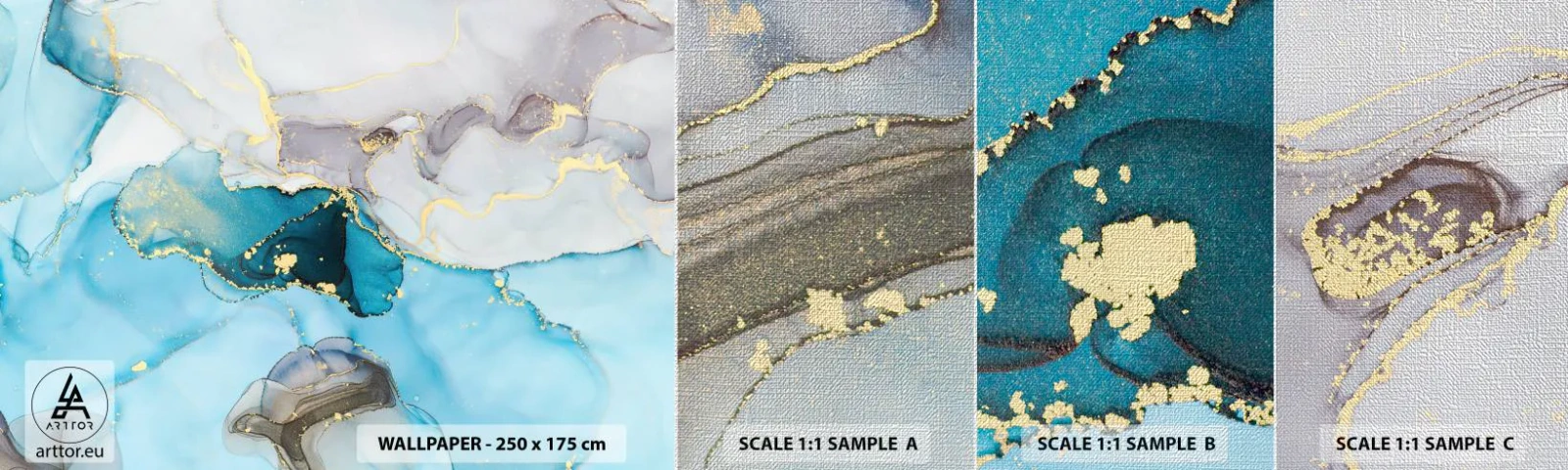 Fototapeta Próbka Premium Canvas - Studium spotkania szarości z turkusem - Abstrakcja, Sztuka, Nowoczesny Wzór - 100x30 cm