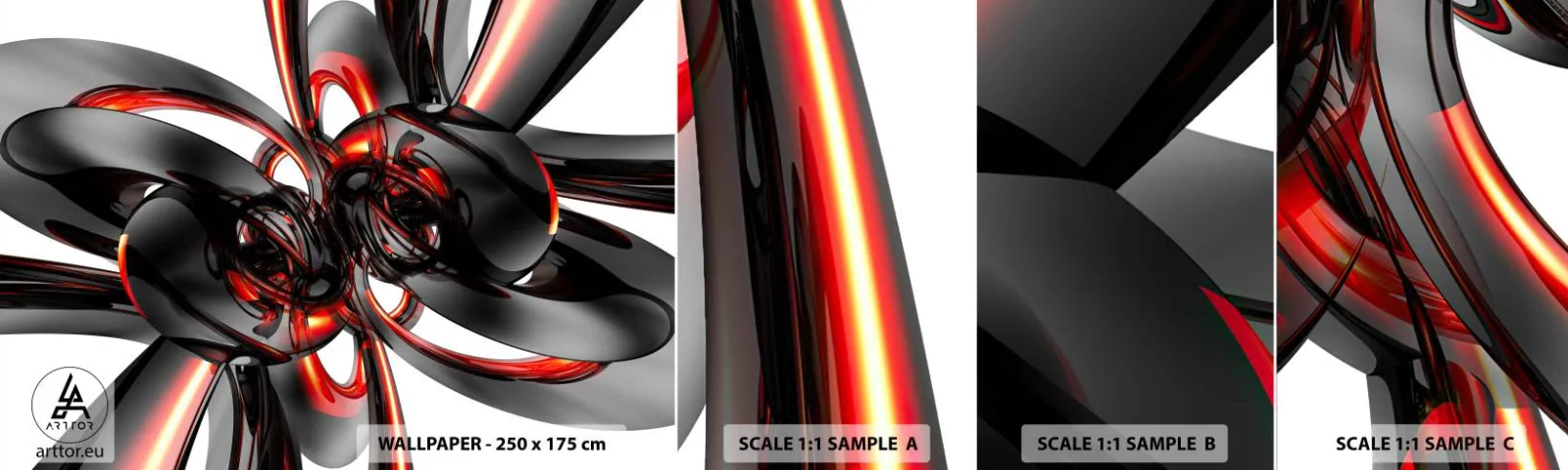 Fototapeta Próbka Standard Eco - Ruch w graficie i czerwieni - Abstrakcja, 3D, Sztuka - 100x30 cm