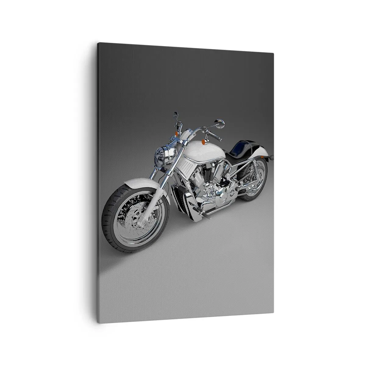 Obraz na płótnie - Biały motocykl na neutralnym tle - 50x70cm - Aż chce się klęknąć - Nowoczesna dekoracja ścienna do salonu, kuchni i sypialni ARTTOR