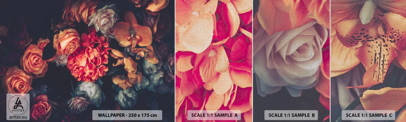 Fototapeta Próbka Premium Canvas - Jak u holenderskich mistrzów - Bukiet Kwiatów, Kwiaty, Róże - 100x30 cm