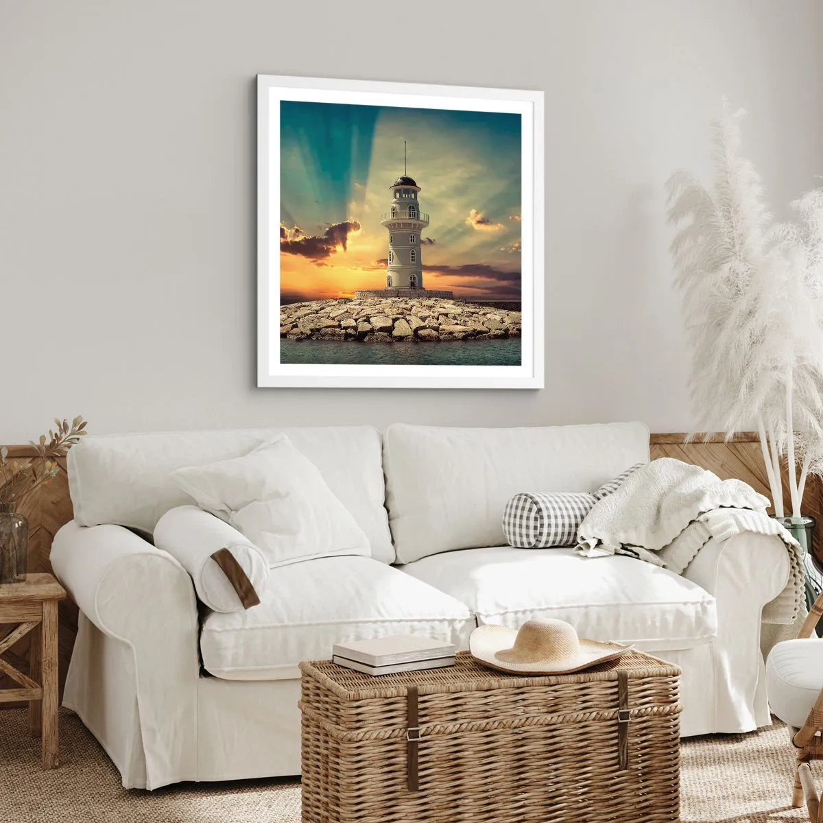 Plakat w białej ramie - Światło - Dobro - Piękno - 50x50 cm