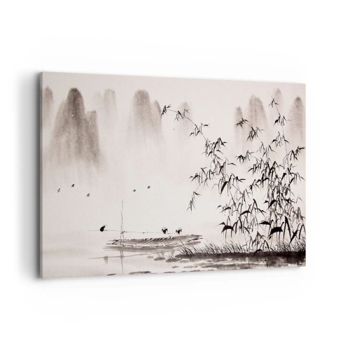 Obraz na płótnie - Minimalistyczny pejzaż w stylu orientalnym - 120x80cm - Cisza ryżowych pól - Nowoczesna dekoracja ścienna do salonu, kuchni i sypialni ARTTOR