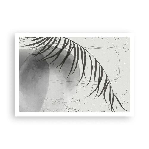 Plakat - Delikatny motyw liścia palmy na jasnym tle w stylu skandynawskim - 100x70cm - Subtelna egzotyka natury - Nowoczesna dekoracja ścienna do salonu i sypialni ARTTOR
