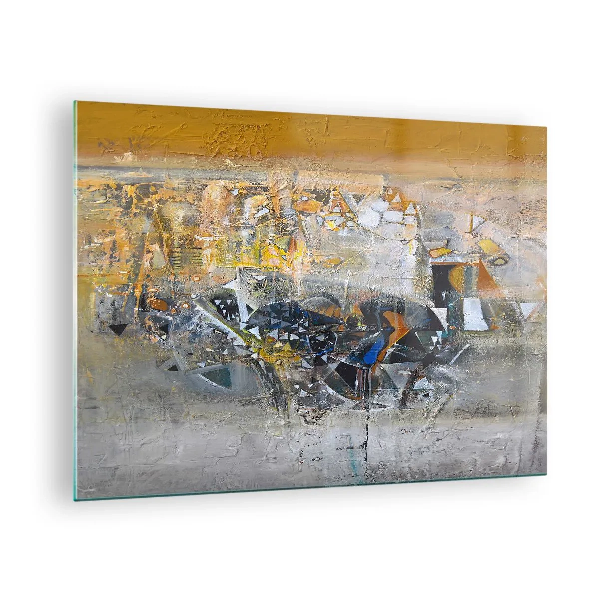 Obraz na szkle - Artystyczna abstrakcja w złocie, srebrze i szarościach - 70x50cm - Wszystko się poukłada - Nowoczesna dekoracja ścienna do salonu i sypialni ARTTOR