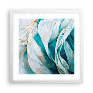 Plakat w białej ramie - Błękitna abstrakcja z motywem złota - 40x40 cm