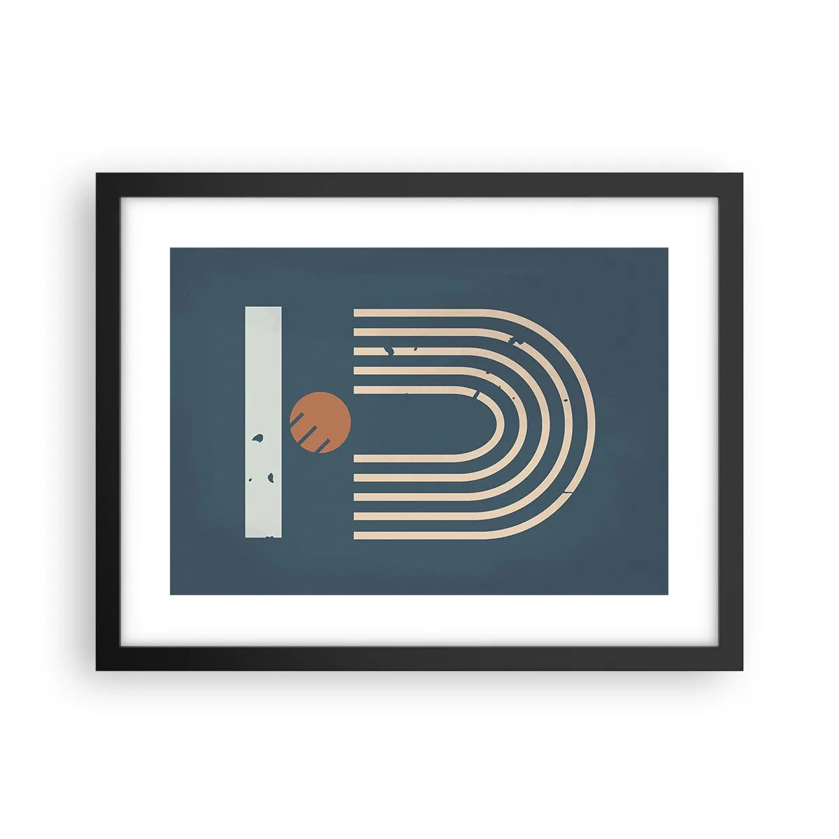Plakat w czarnej ramie - Geometria na granacie - 40x30 cm