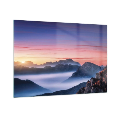 Obraz na szkle - Malowniczy wschód słońca nad górskim krajobrazem - 100x70cm - Nad dolinami - Nowoczesna dekoracja ścienna do salonu, kuchni i sypialni ARTTOR