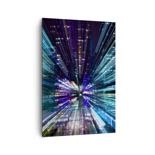 Obraz na płótnie - Dynamiczny widok miasta nocą z efektem świetlnym - 70x100cm - Przejście w nadprzestrzeń - Nowoczesna dekoracja ścienna do salonu i sypialni ARTTOR