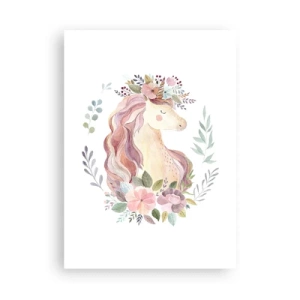 Plakat - Akwarelowy jednorożec otoczony pastelowymi kwiatami - 50x70cm - Zaproszenie do świata baśni - Nowoczesna dekoracja ścienna do salonu, kuchni i sypialni ARTTOR