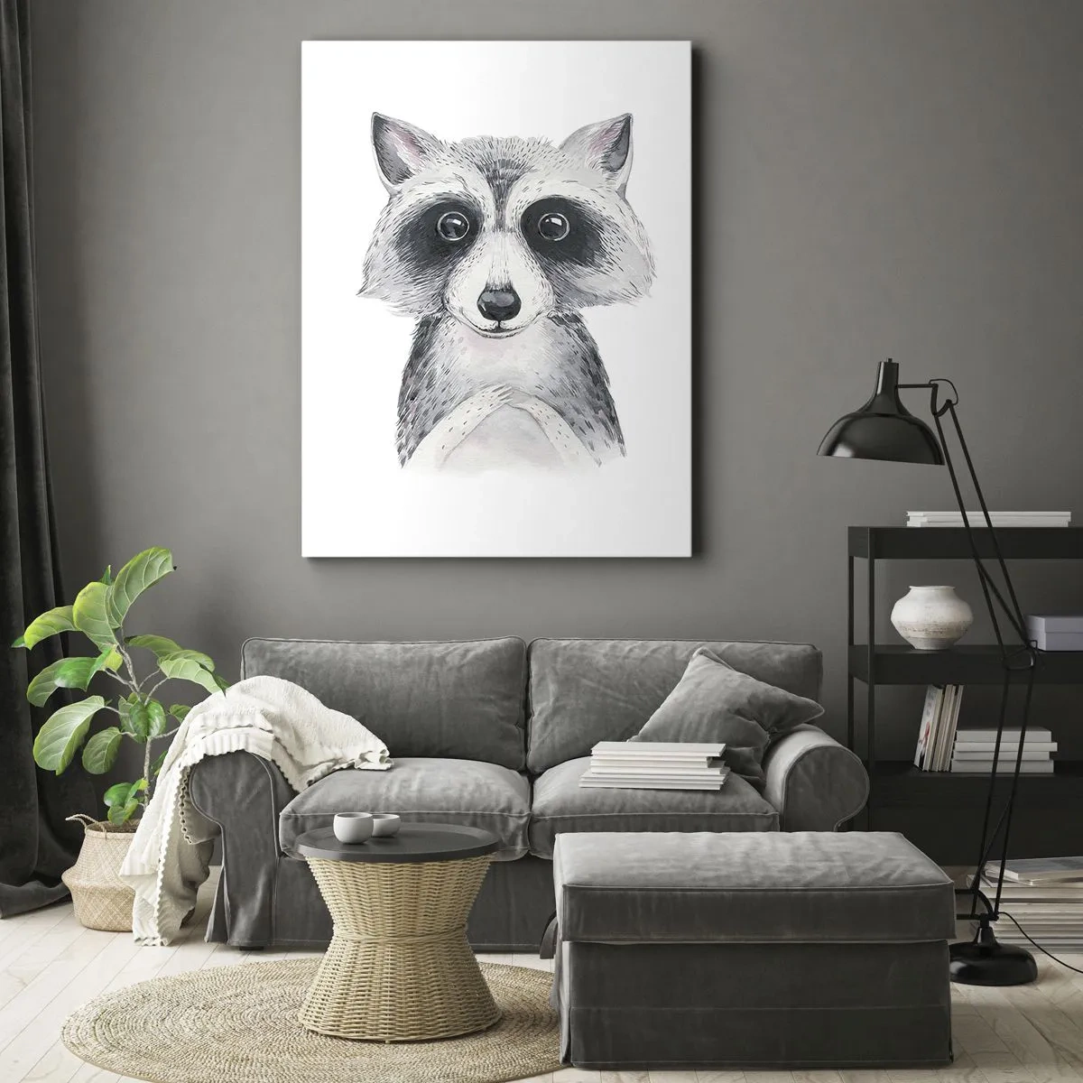 Obraz na płótnie - Uroczy szop narysowany akwarelą na białym tle - 50x70cm - Chwila na wzruszenie - Nowoczesna dekoracja ścienna do salonu, kuchni i sypialni ARTTOR