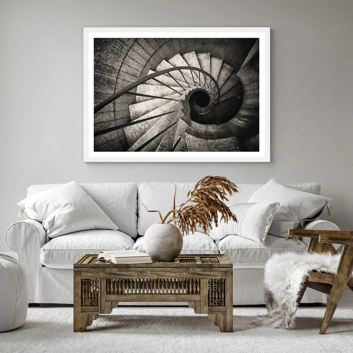 Plakat w białej ramie - Schodami w górę, schodami w dół - 30x30 cm