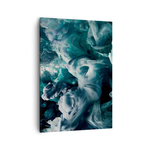 Obraz na płótnie - Abstrakcyjna kompozycja wirujących kształtów w odcieniach niebieskiego i bieli - 50x70cm - Ruch koloru - Nowoczesna dekoracja ścienna do salonu, kuchni i sypialni ARTTOR