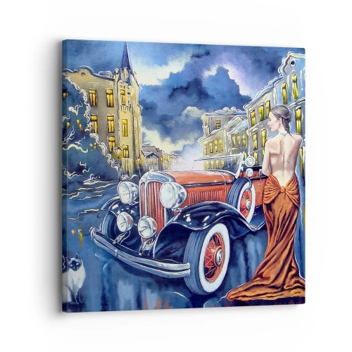 Obraz na płótnie - Nokturn w błękicie i koralu - 30x30 cm