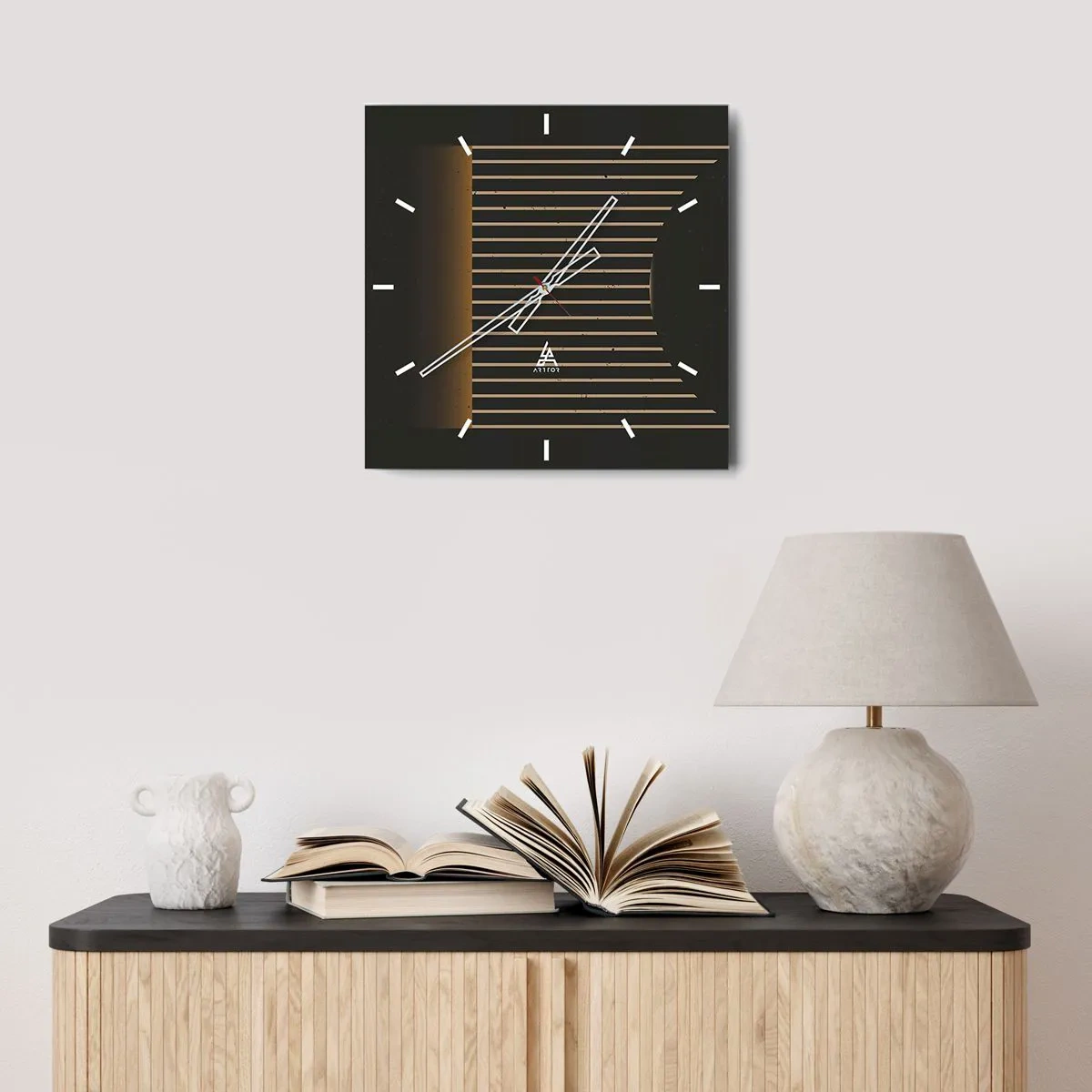 Zegar ścienny - Geometryczny wzór z pasami na ciemnym tle - 30x30cm - Zbadać ciemność - Nowoczesna dekoracja ścienna do salonu i sypialni ARTTOR