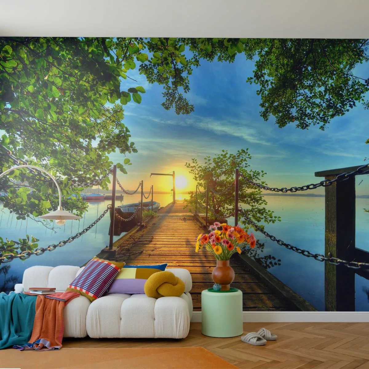 Fototapeta Samoprzylepna Deluxe Sticker - Zachód nad wodą - Krajobraz, Jezioro, Żaglówka - 250x175 cm