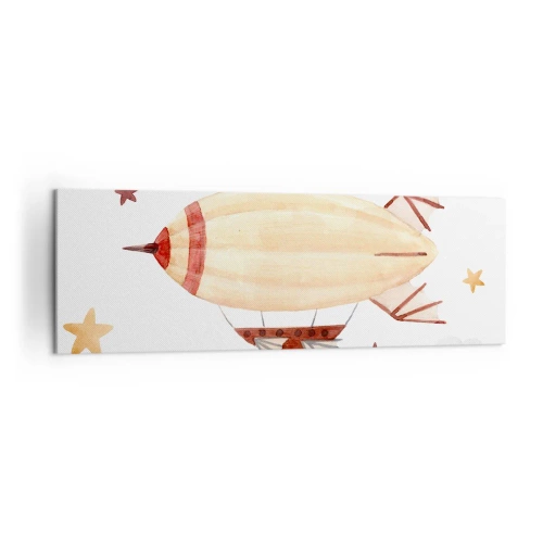 Obraz na płótnie - Ręcznie malowany sterowiec na tle gwiazd - 160x50cm - Powietrzny statek - Nowoczesna dekoracja ścienna do salonu i sypialni ARTTOR