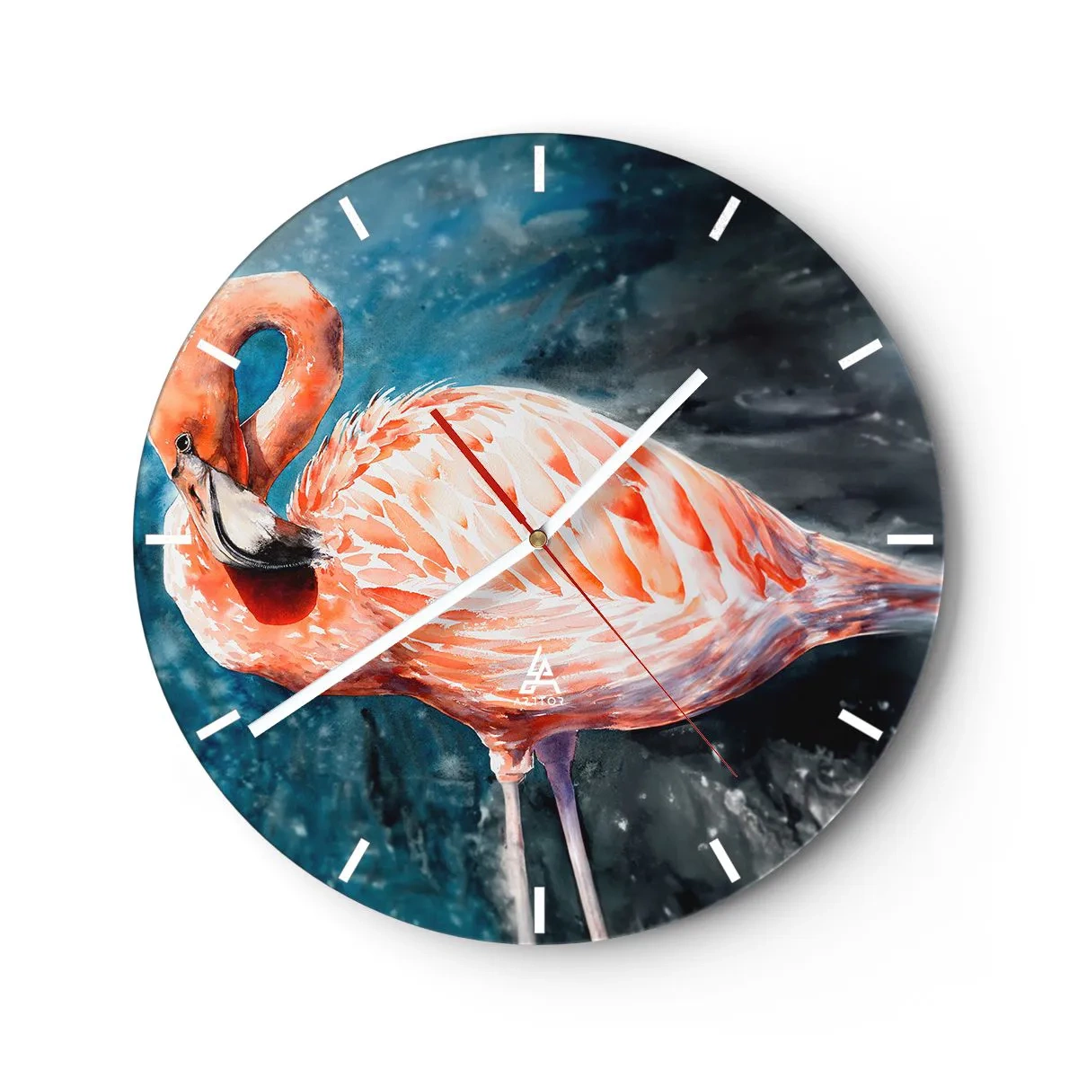 Zegar ścienny - Akwarelowy flaming na ciemnoniebieskim tle - 30x30cm - Dekoracyjny z natury - Nowoczesna dekoracja ścienna do salonu, kuchni i sypialni ARTTOR