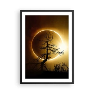 Plakat w czarnej ramie - Zjawiskowy zachód słońca z drzewem na pierwszym planie - 50x70cm - Całkowite zaćmienie - Nowoczesna dekoracja ścienna do salonu i sypialni ARTTOR