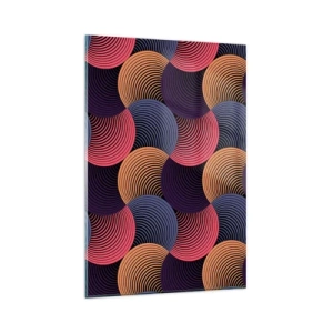 Obraz na szkle - Geometryczne kręgi w odcieniach różu, fioletu i złota - 80x120cm - W kolistym rytmie - Nowoczesna dekoracja ścienna do salonu i sypialni ARTTOR