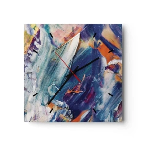 Zegar ścienny - Kolorowa abstrakcja z fakturą farby akrylowej - 30x30cm - Zamęt koloru - Nowoczesna dekoracja ścienna do salonu i sypialni ARTTOR