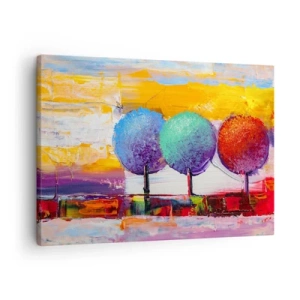 Obraz na płótnie - Trzy kolorowe drzewa na abstrakcyjnym tle - 70x50cm - Do trzech razy sztuka - Nowoczesna dekoracja ścienna do salonu i sypialni ARTTOR