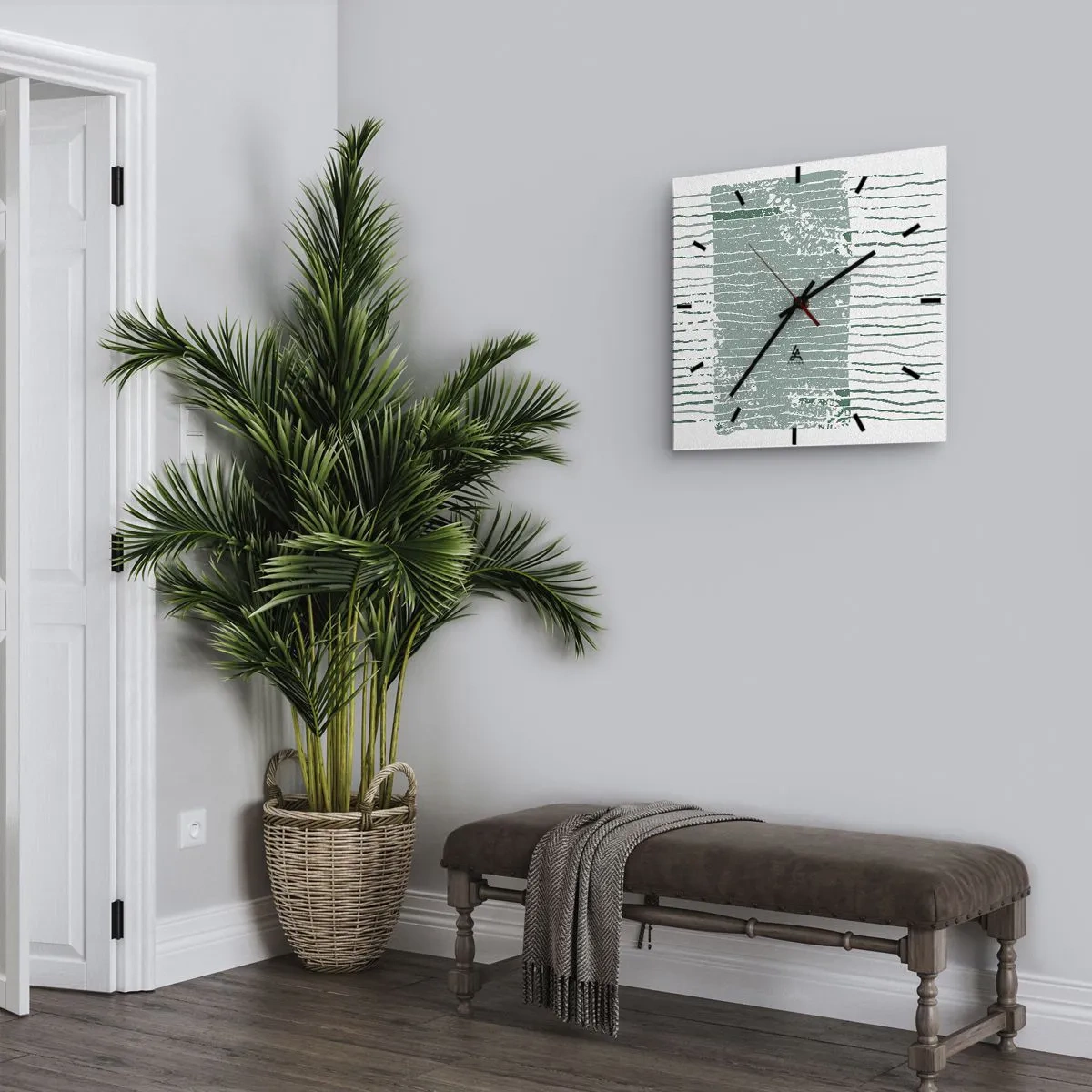 Zegar ścienny - Geometryczny wzór w odcieniach morskiej zieleni i bieli - 30x30cm - Abstrakcja morska - Nowoczesna dekoracja ścienna do salonu i sypialni ARTTOR