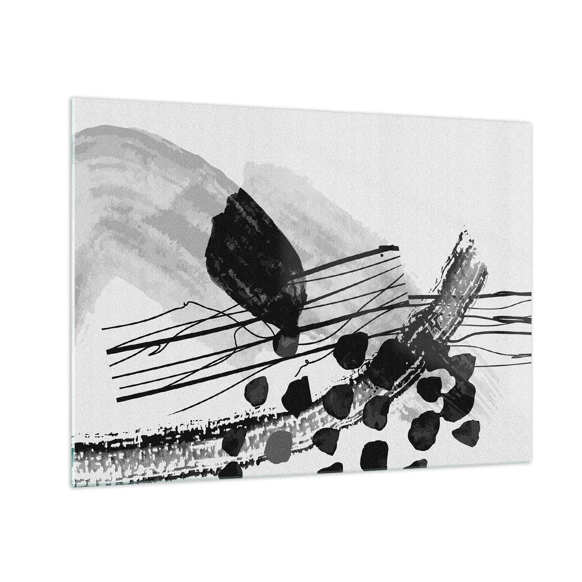 Obraz na szkle - Czarno-biała abstrakcja z organicznymi kształtami i liniami - 70x50cm - Czarno-biała abstrakcja organiczna - Nowoczesna dekoracja ścienna do salonu i sypialni ARTTOR