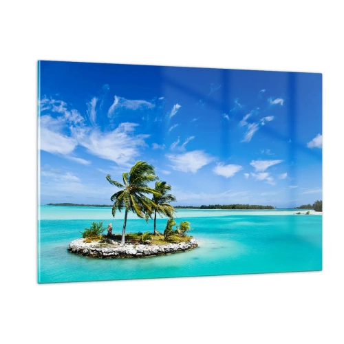 Obraz na szkle - Tropikalna wyspa na tle turkusowego oceanu - 120x80cm - Raj na ziemi - Nowoczesna dekoracja ścienna do salonu, kuchni i sypialni ARTTOR