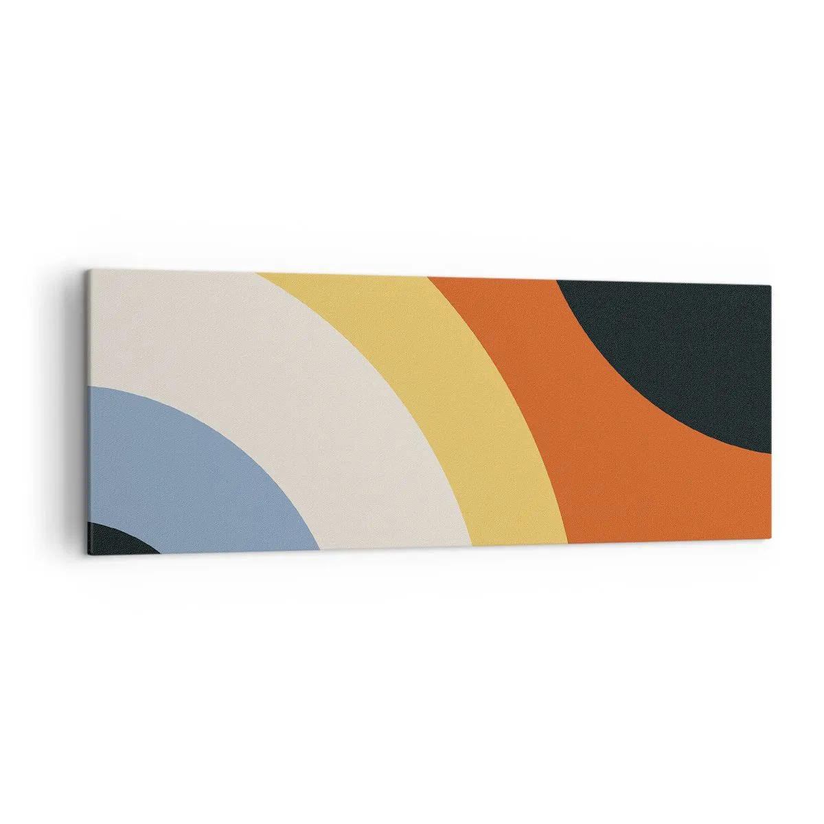 Obraz na płótnie - Abstrakcyjna grafika z kolorowymi łukami i kontrastowymi kołami - 140x50cm - Ku sobie - Nowoczesna dekoracja ścienna do salonu i sypialni ARTTOR