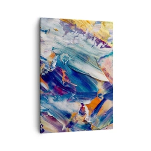 Obraz na płótnie - Abstrakcyjne pociągnięcia pędzla w odcieniach niebieskiego, fioletu i pomarańczu - 50x70cm - Zamęt koloru - Nowoczesna dekoracja ścienna do salonu, kuchni i sypialni ARTTOR