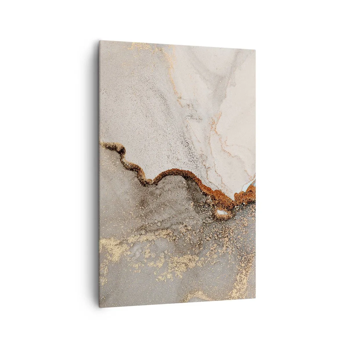 Obraz na płótnie - Abstrakcyjny motyw z odcieniami złota i szarości - 80x120cm - Na granicy barw - Nowoczesna dekoracja ścienna do salonu i sypialni ARTTOR