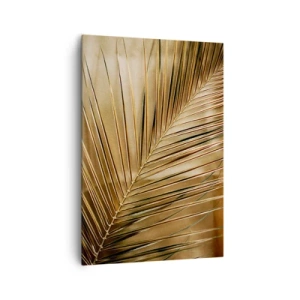 Obraz na płótnie - Złota liść palmy na jednolitym tle - 70x100cm - Naturalna kolumnada - Nowoczesna dekoracja ścienna do salonu i sypialni ARTTOR