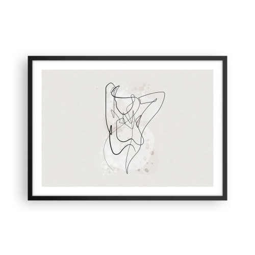 Plakat w czarnej ramie - Abstrakcyjna postać w stylu line art na jasnym tle - 70x50cm - Sztuka uwodzenia - Nowoczesna dekoracja ścienna do salonu i sypialni ARTTOR