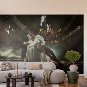 Fototapeta Premium Sand - Anioł trzymający kobietę w opuszczonym budynku - 100x70cm - Duch starego teatru - Nowoczesna dekoracja ścienna do salonu, kuchni i sypialni ARTTOR
