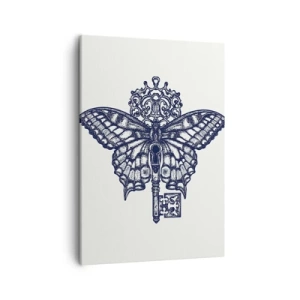 Obraz na płótnie - Motyl z ozdobnym kluczem w stylu vintage - 50x70cm - Wszystkie tajemnice serca - Nowoczesna dekoracja ścienna do salonu, kuchni i sypialni ARTTOR