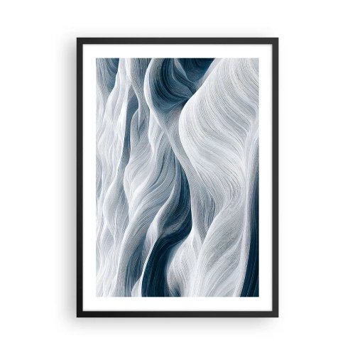 Plakat w czarnej ramie - Abstrakcyjne fale w odcieniach bieli i granatu - 50x70cm - Biało-błękitne fale - Nowoczesna dekoracja ścienna do salonu i sypialni ARTTOR