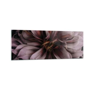 Obraz na szkle - Zbliżenie na detal dużego kwiatu w subtelnych barwach - 140x50cm - Kwietne serce - Nowoczesna dekoracja ścienna do salonu i sypialni ARTTOR