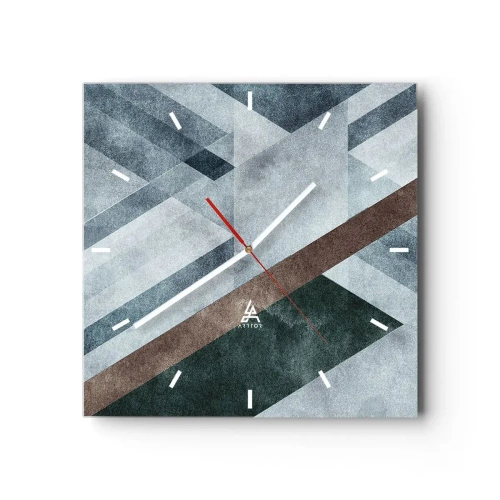 Zegar ścienny - Geometryczne formy w chłodnych odcieniach błękitu i brązu - 30x30cm - Wyszukana elegancja geometrii - Nowoczesna dekoracja ścienna do salonu i sypialni ARTTOR