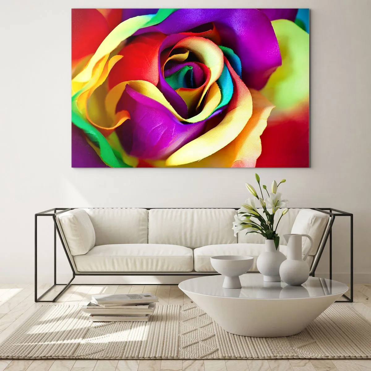 Obraz na szkle - Kolorowa róża w tęczowych barwach - 70x50cm - To niemożliwe - Nowoczesna dekoracja ścienna do salonu i sypialni ARTTOR