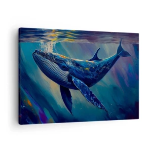 Obraz na płótnie - Wieloryb w głębinach oceanu w świetlistych barwach - 70x50cm - Witaj w moim świecie - Nowoczesna dekoracja ścienna do salonu i sypialni ARTTOR