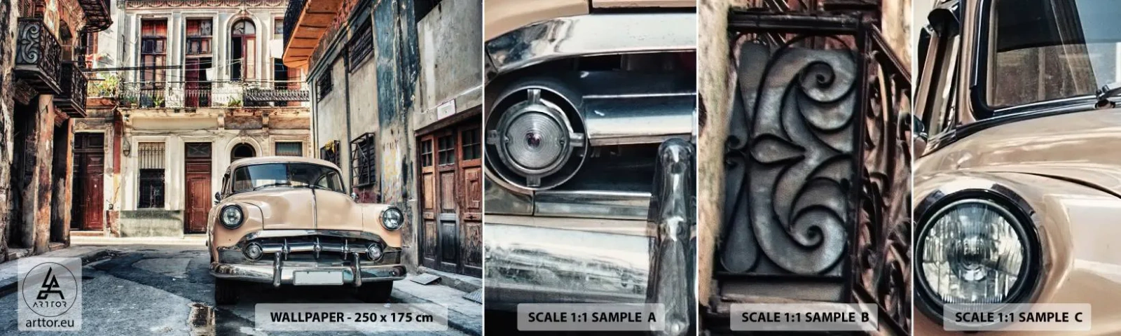 Fototapeta Próbka Samoprzylepna Deluxe Sticker - Sjesta w Hawanie - Samochód Vintage, Architektura, Miasto - 100x30 cm