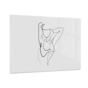 Obraz na szkle - Kobieca sylwetka narysowana pojedynczą linią na białym tle - 100x70cm - Naprawdę, jaka jesteś... - Nowoczesna dekoracja ścienna do salonu, kuchni i sypialni ARTTOR
