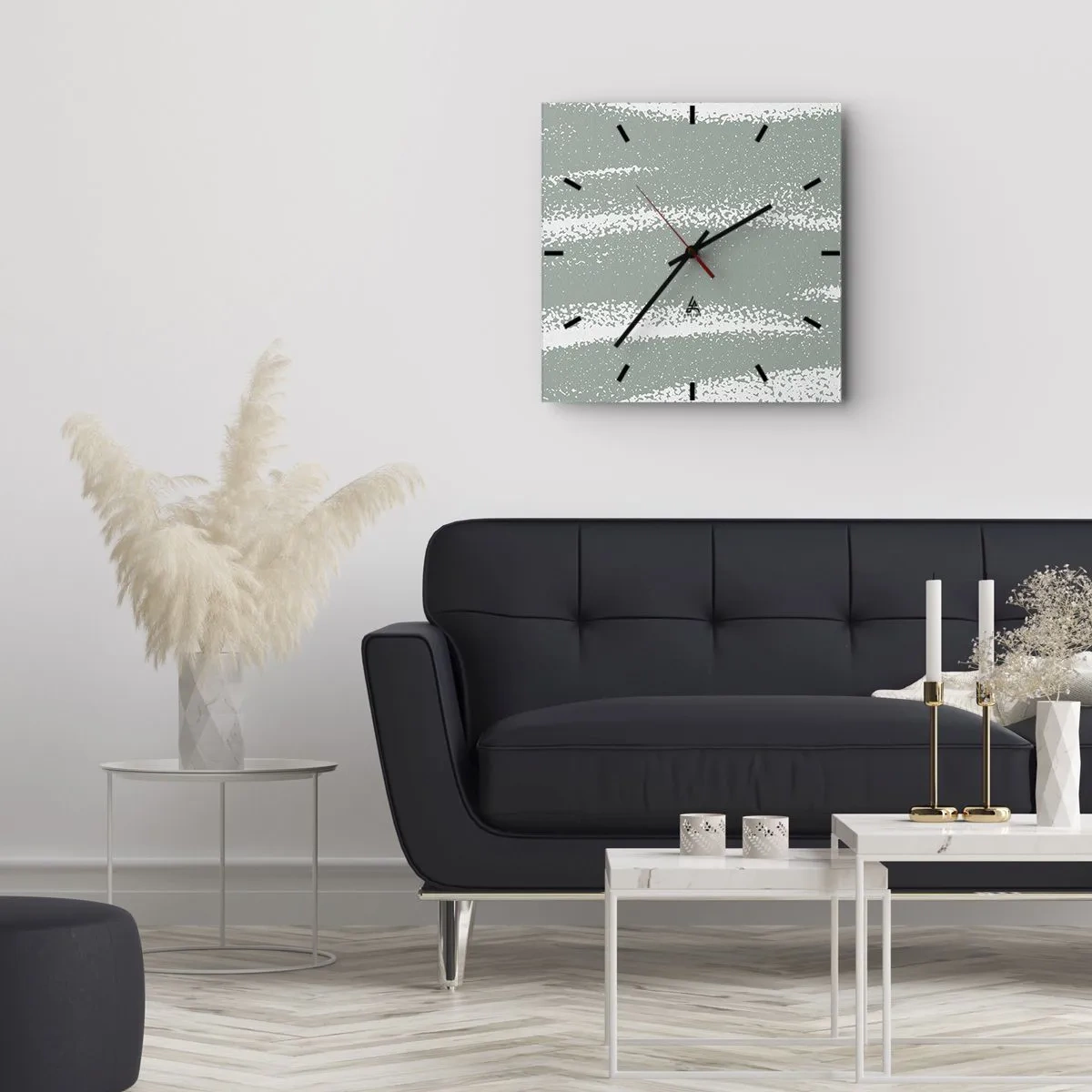 Zegar ścienny - Zimowe fale w odcieniach mięty i bieli - 30x30cm - Abstrakcja w zimowym klimacie - Nowoczesna dekoracja ścienna do salonu i sypialni ARTTOR