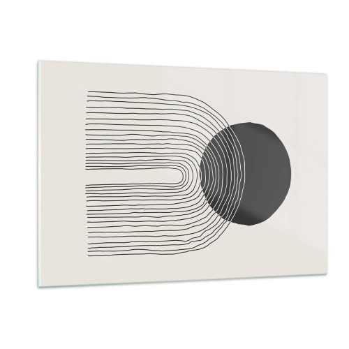 Obraz na szkle - Minimalistyczna grafika z czarnym kołem i liniami - 120x80cm - Drżenie i pewność - Nowoczesna dekoracja ścienna do salonu, kuchni i sypialni ARTTOR