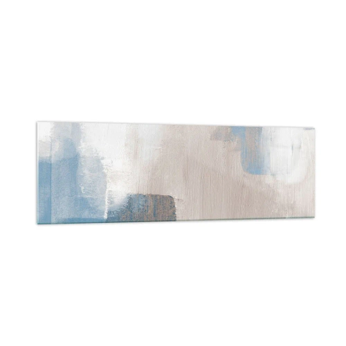 Obraz na szkle - Abstrakcyjne kształty w odcieniach błękitu i beżu - 160x50cm - Abstrakcja różowa za zasłoną błękitu - Nowoczesna dekoracja ścienna do salonu i sypialni ARTTOR