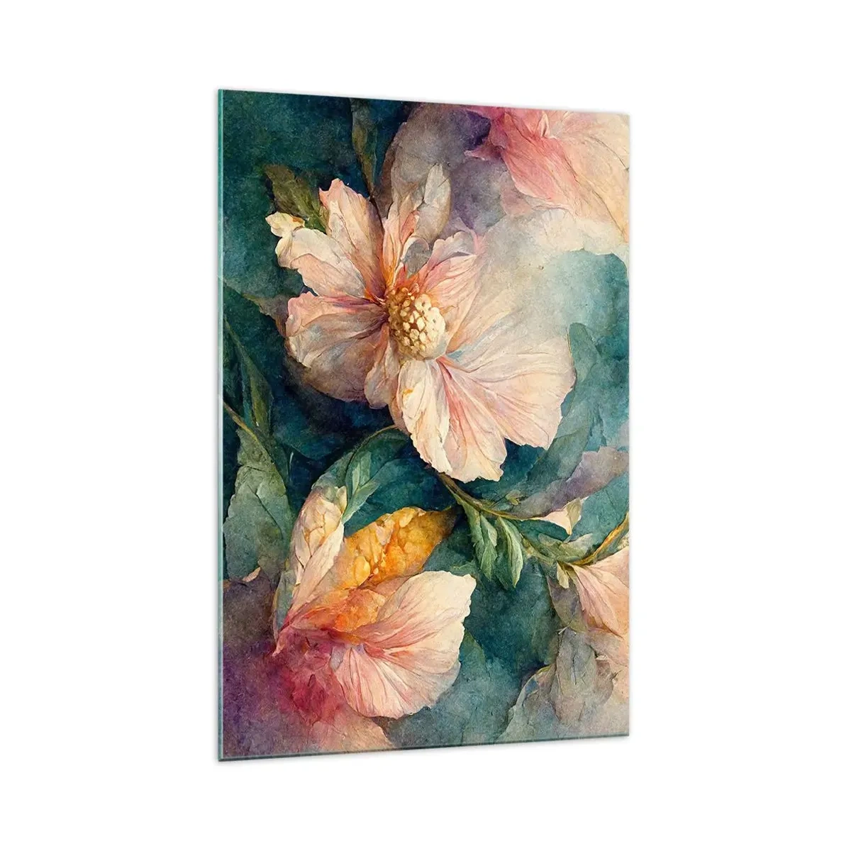 Obraz na szkle - Delikatne kwiaty w pastelowych barwach - 70x100cm - Sama subtelność - Nowoczesna dekoracja ścienna do salonu i sypialni ARTTOR